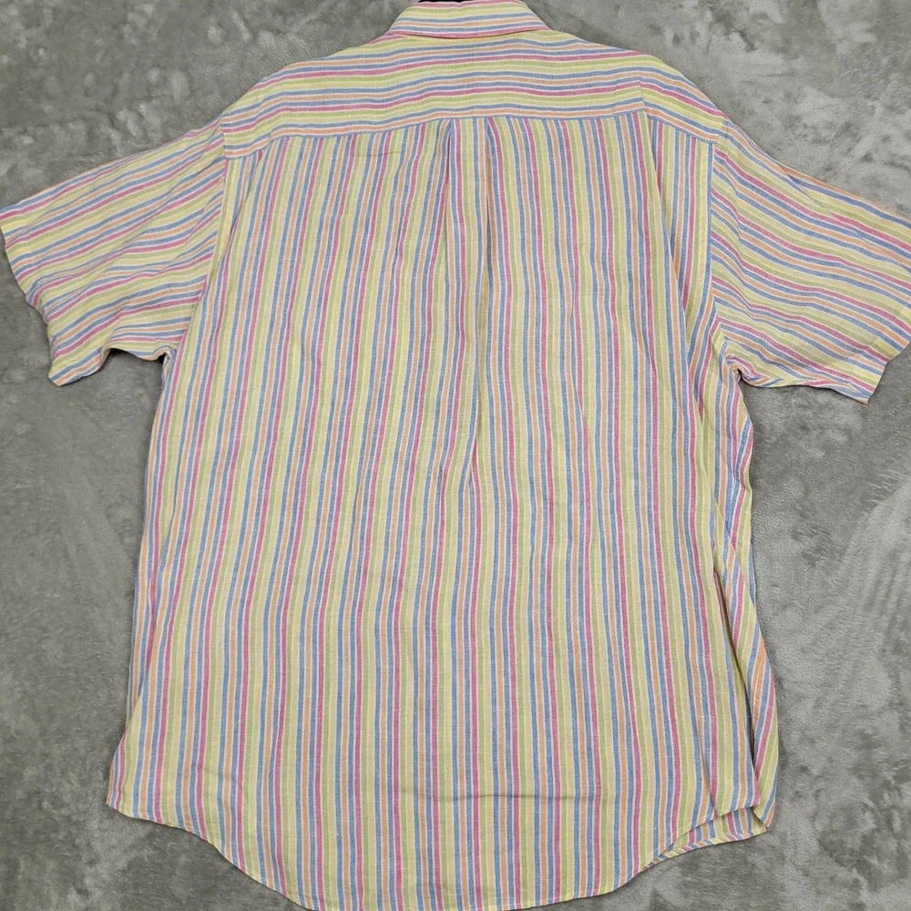 Brooks Brothers 346 Men's L Colorful 100% Linen Short Sleeve Button Down Shirt